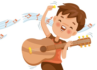 Cartoon of child playing guitar